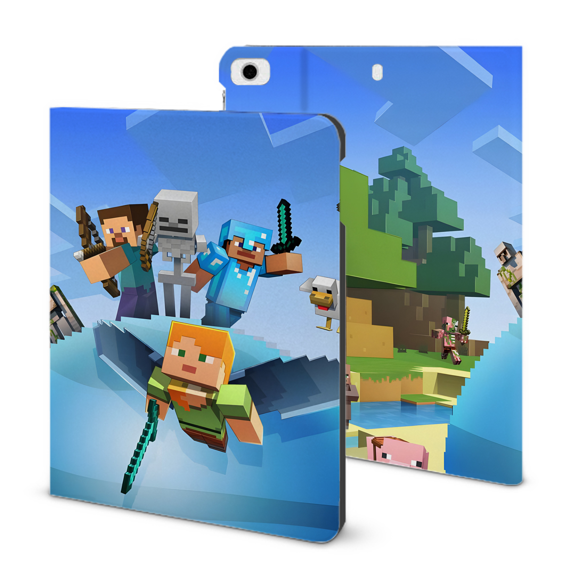 （画像用） マインクラフト ブロックの世界 Minecraft MC Block world IPad ケース ブック型 PUレザー TPU 耐衝撃 軽量 薄型 ペン収納なし 全面保護 IPad 各モデル対応